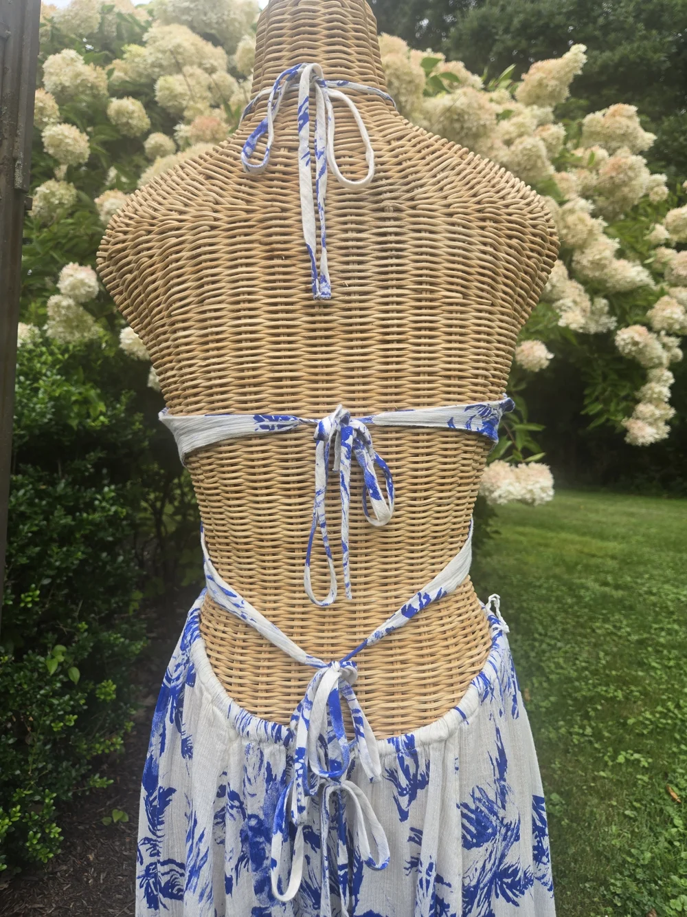 Free People White Maxi Dress with Blue Floral Print